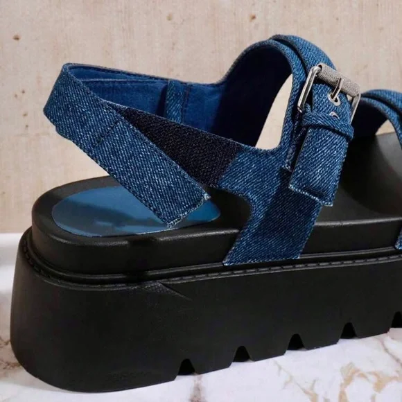 Denim Wedge Strap Platform Sandals NEW - Picture 5 of 5